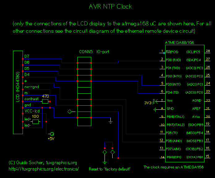 [NTP clock circuit, LCD connection]