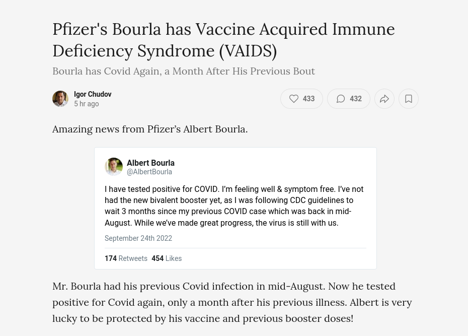 Bourla has Vaccine Acquired Immune Deficiency Syndrome (VAIDS)