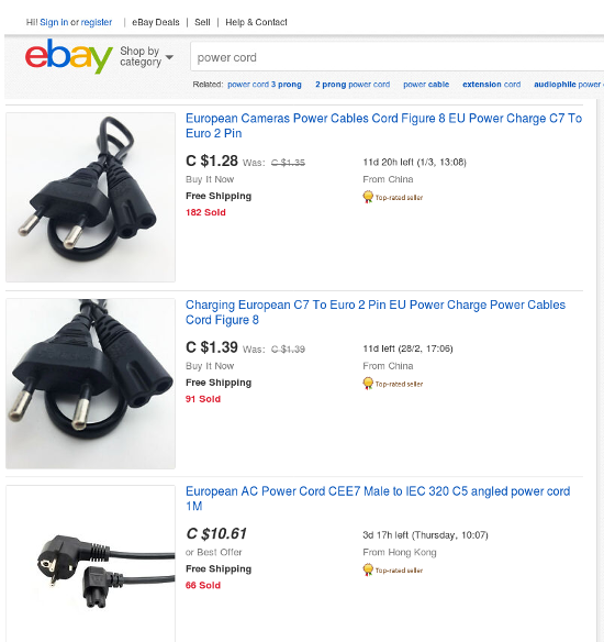 search for EU power cord on ebay